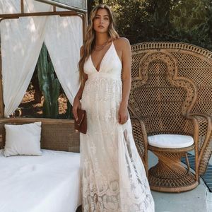 White Lace Crochet Maxi Dress